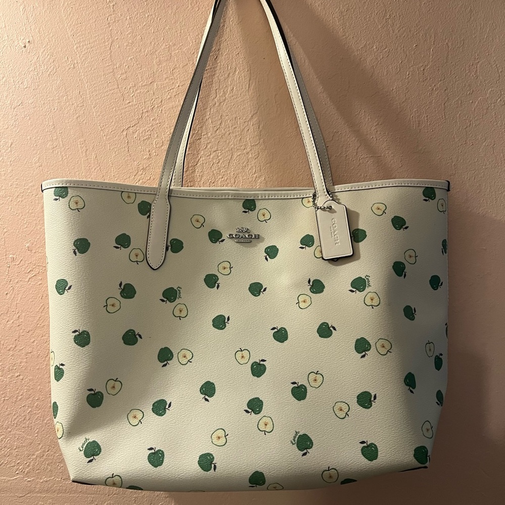 Coach tote; green apple pattern